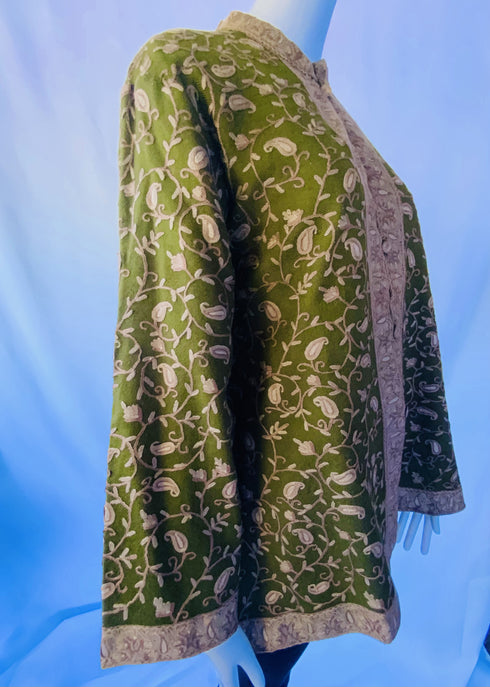 Hand Embroidered Short Jacket - Olive Green